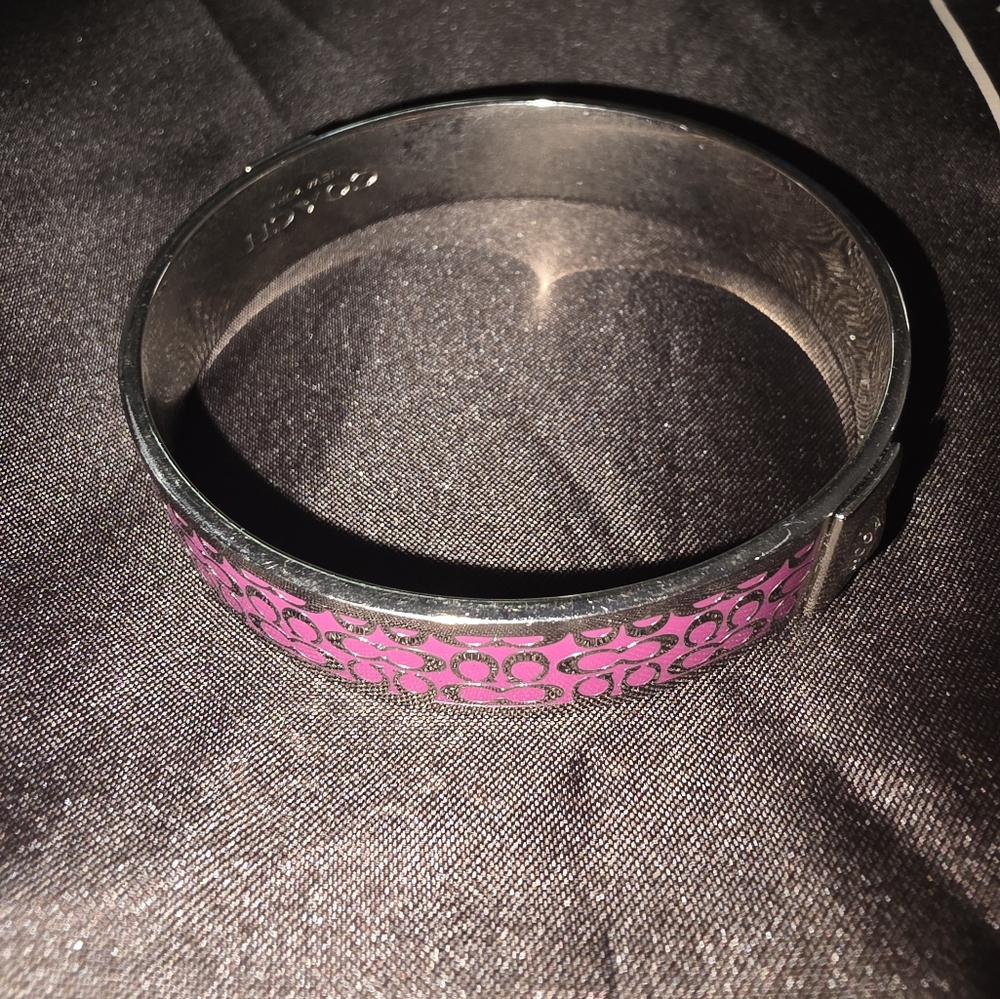 Coach Branded Pink and Silver Patterned Bangle